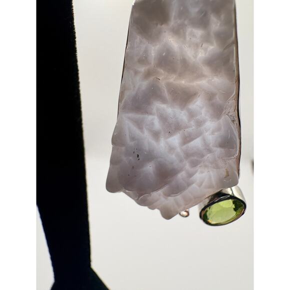 Sterling Silver Light Purple Druzy Agate Peridot 2" Pendant - Picture 11 of 16